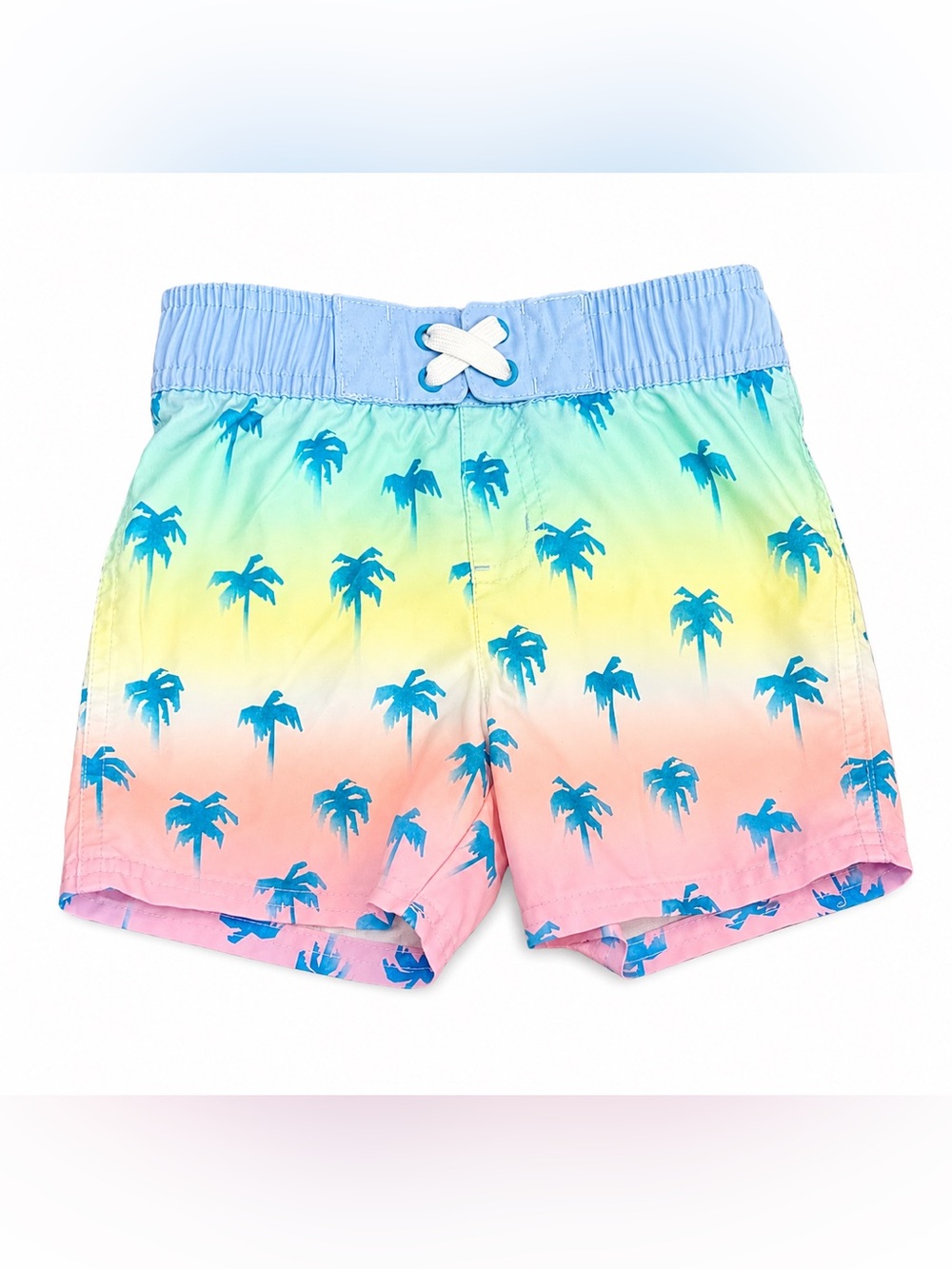 Cat & Jack Boys 3T Palm Tree Ombre Swim Trunks | Blue Pink Tropical Swim Shorts